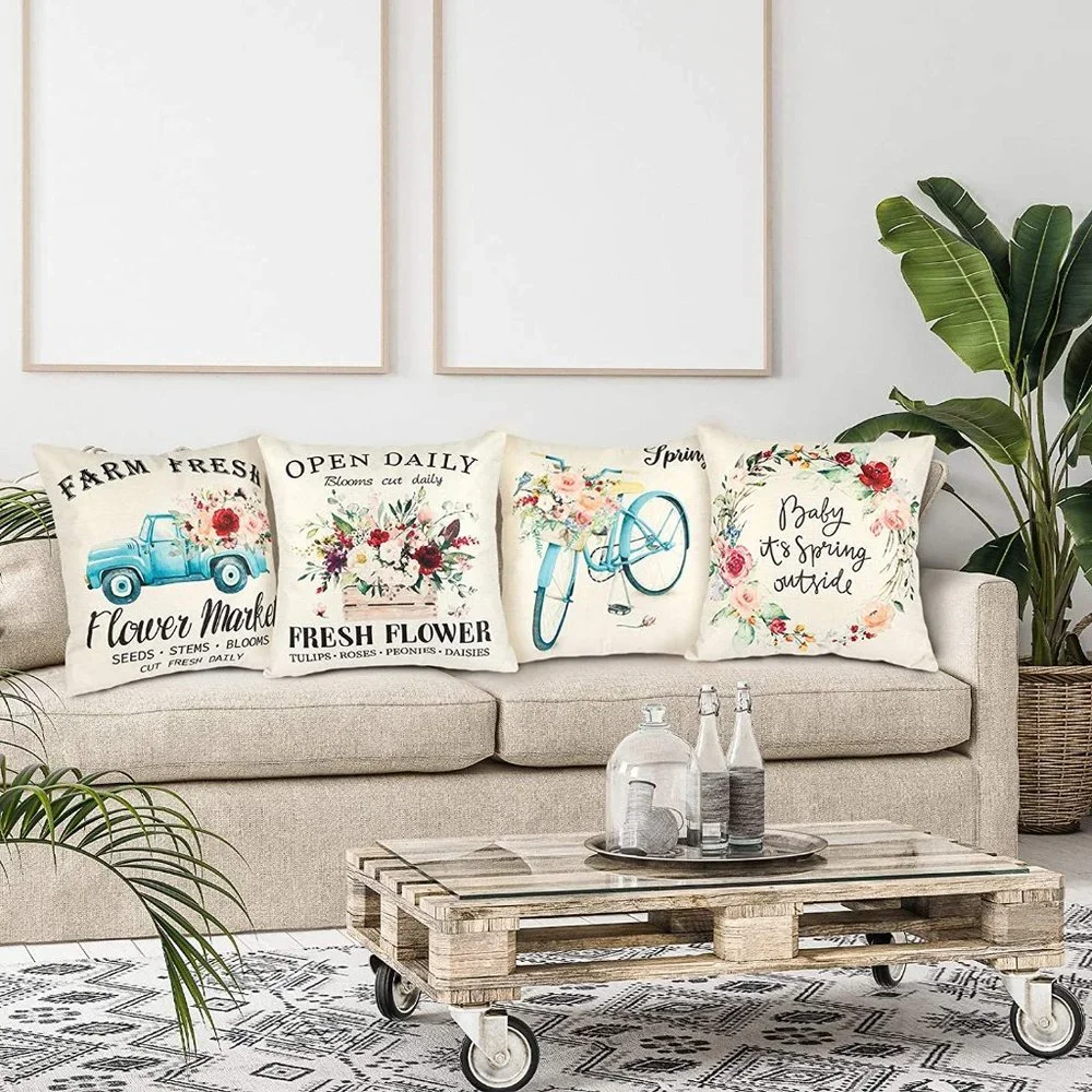 Spring Pillow Covers Set of 4 18 x 18 Inches NEW